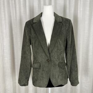 Dressbarn Corduroy Blazer Jacket Womens Large Green Single Button Lined Classic